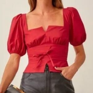 Reformation Red Puff Sleeve Top